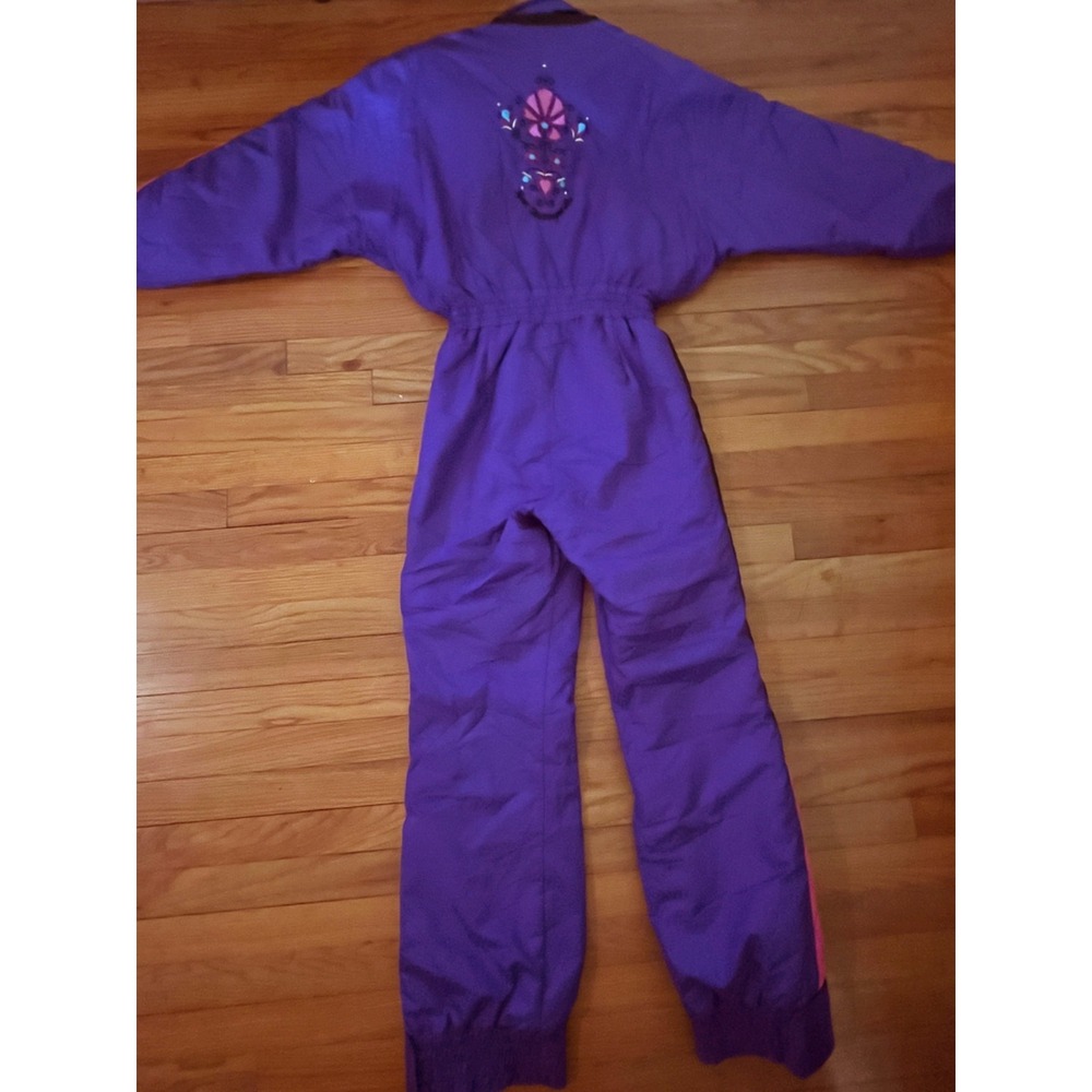 Vintage Obermeyer Brushstroke Purple Coverall Ski Snow Suit & M Mittens Women 8